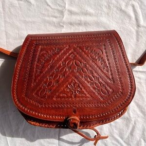 Hand-Tooled Leather Crossbody Bag in Brown